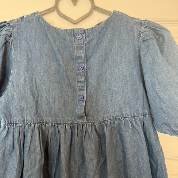 Mini Boden Girls Chambray Dress Size 9-10Y Blue Denim Tassels Embroidered Floral - Picture 5 of 12
